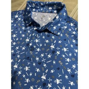 1764 Golf Polo Shirt Blue Bbq Cookout Party Print Men’s Size Medium
